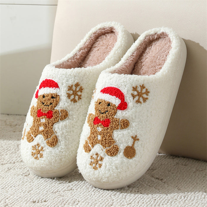 Harriet | Fluffy gingerbread man Christmas slippers with snowflakes