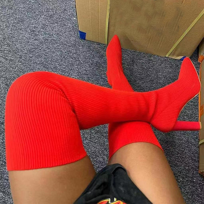 Poppy | Over the knee sock boots in stretch knit with high heel