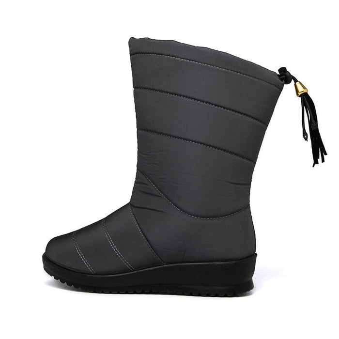 Women's Quilted Mid-Calf Boots with Tassel Detail