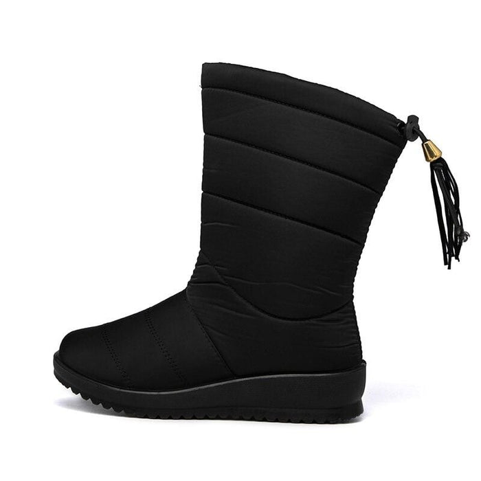 Women's Quilted Mid-Calf Boots with Tassel Detail
