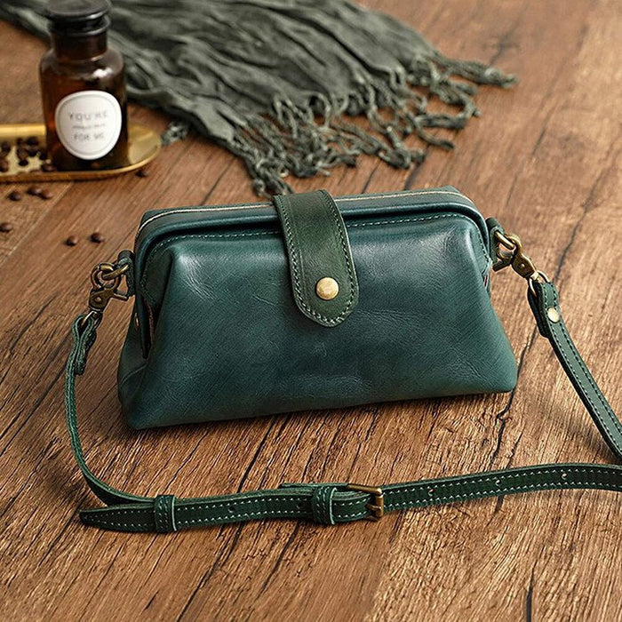 Women's Leather Crossbody Bag with Clasp and Strap