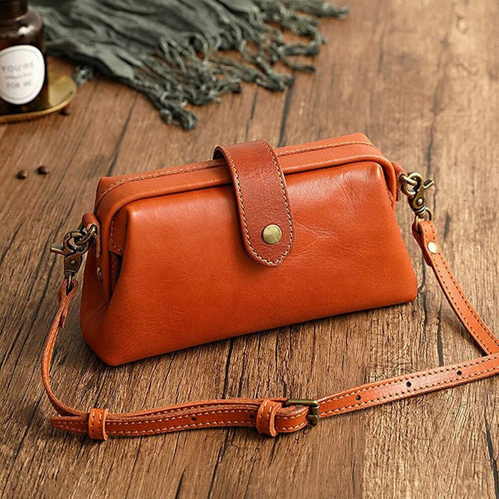 Women's Leather Crossbody Bag with Clasp and Strap