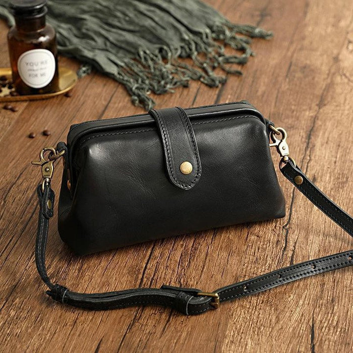 Women's Leather Crossbody Bag with Clasp and Strap