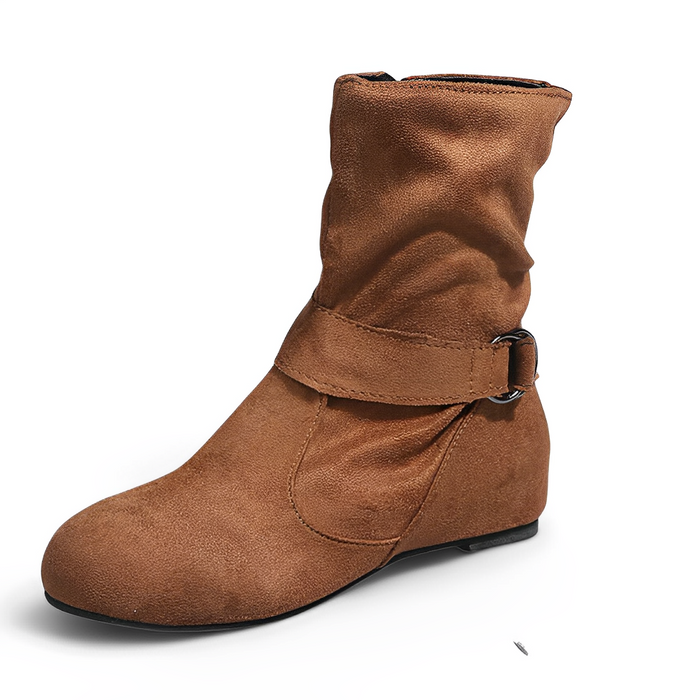 Women's Slouch Boots with Buckle Detail and Side Zip