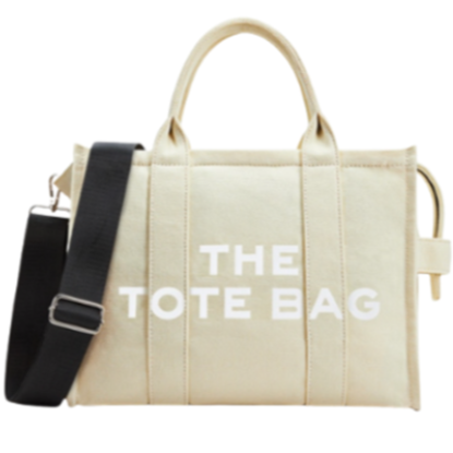 Women's Canvas Tote Bag with Crossbody Strap and Logo