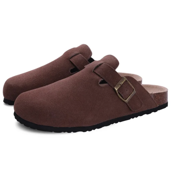 Women's Cork Mules with Buckle Strap and Arch Support