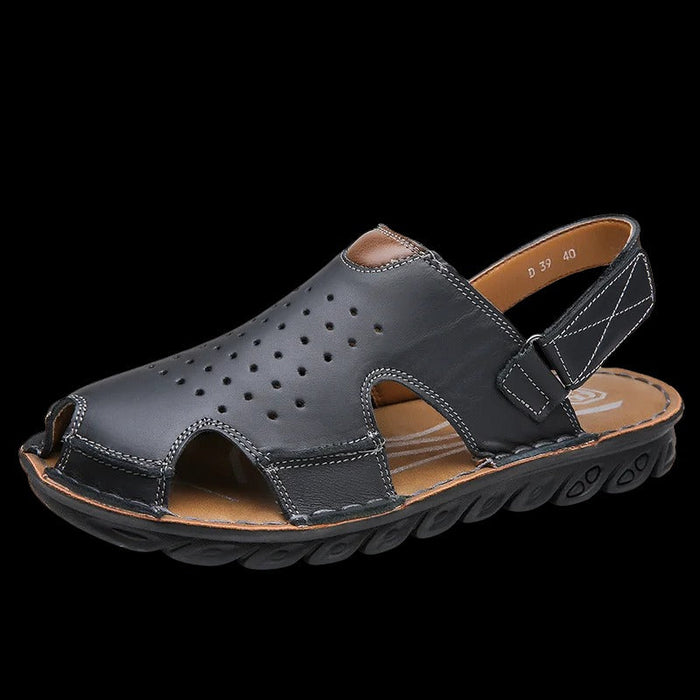 Women's Perforated Leather Sandals with Arch Support