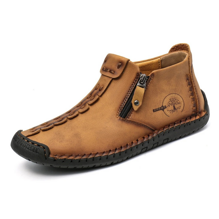 Men's Leather Ankle Boots Side Zip Stitch Detail