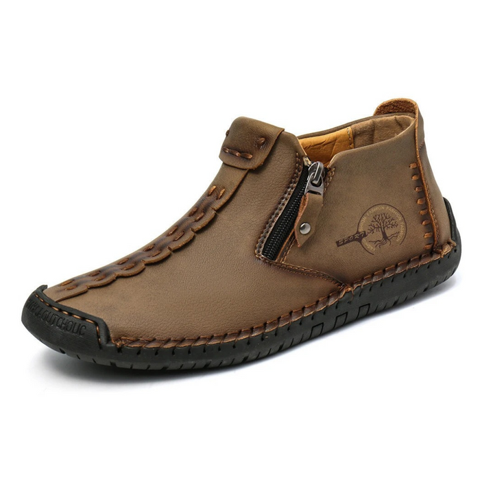 Men's Leather Ankle Boots Side Zip Stitch Detail