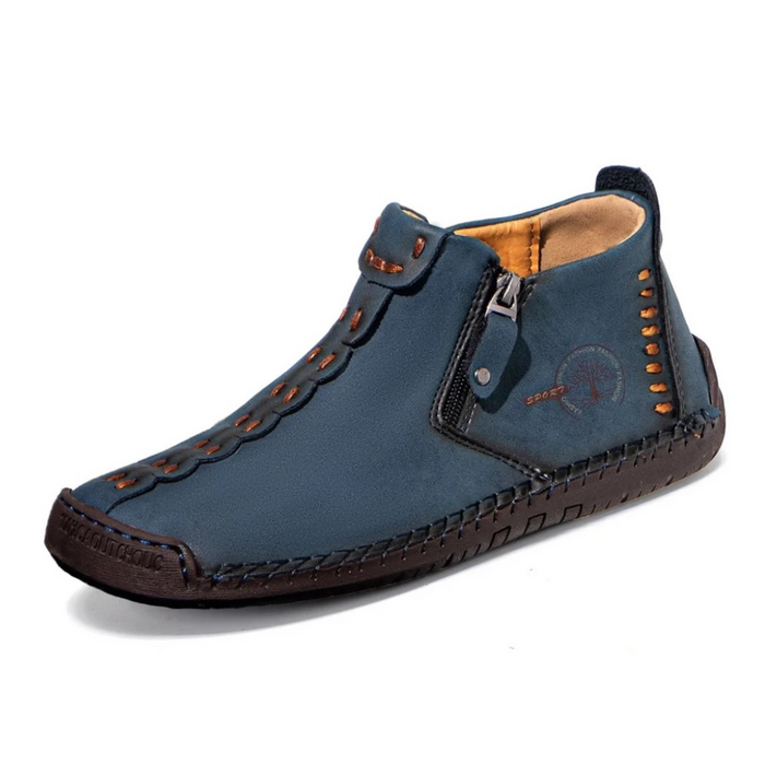Men's Leather Ankle Boots Side Zip Stitch Detail