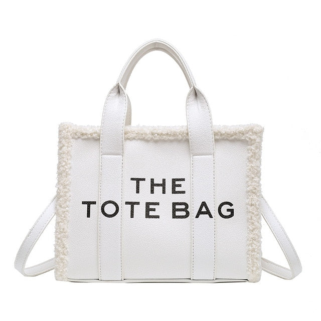 Women's Sherpa Trim Tote Bag with Crossbody Strap