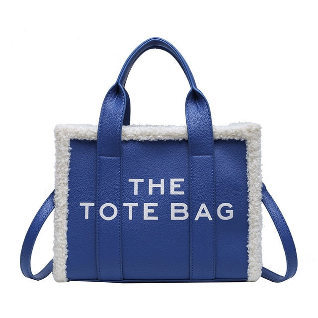 Women's Sherpa Trim Tote Bag with Crossbody Strap