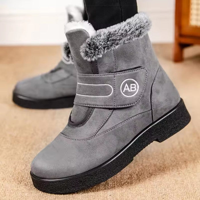 Women's Faux Fur Lined Ankle Boots with Hook-and-Loop Strap