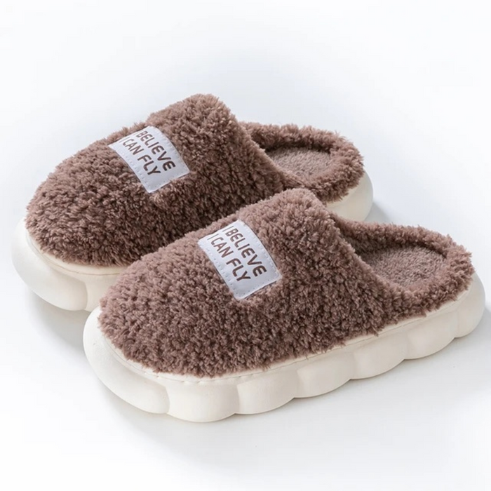 Women's Fluffy Slip-On Slippers Closed Toe with Arch Support