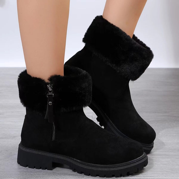 Women's suede snow boots with side zip and plush lining