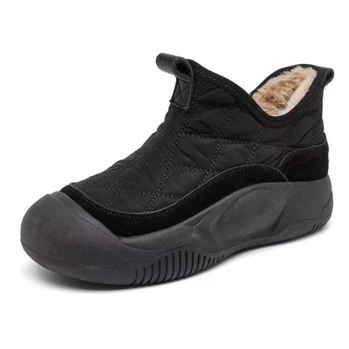 Women's Quilted Ankle Boots with Fur Lining and Slip-On
