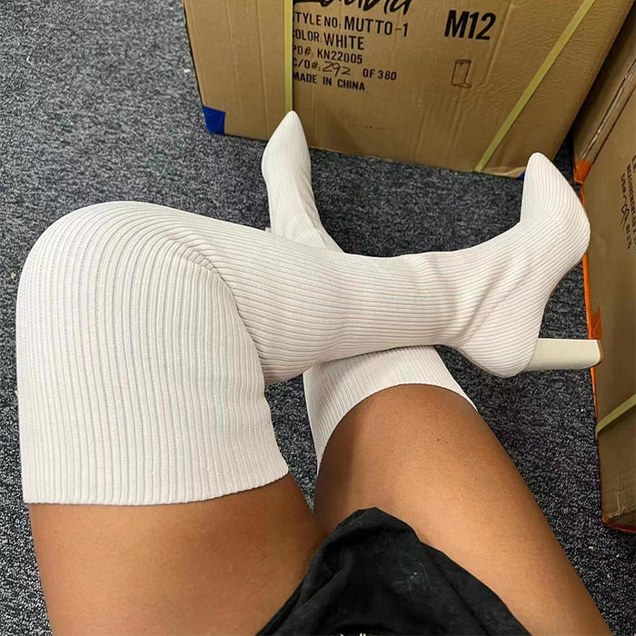 Poppy | Over the knee sock boots in stretch knit with high heel