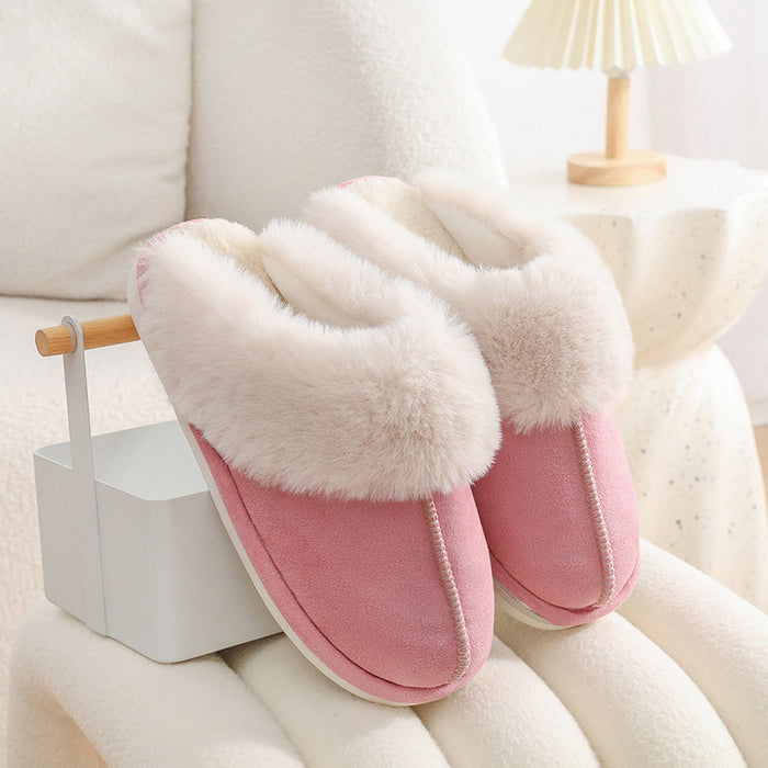 Freya | Faux suede house slippers with fluffy fur collar