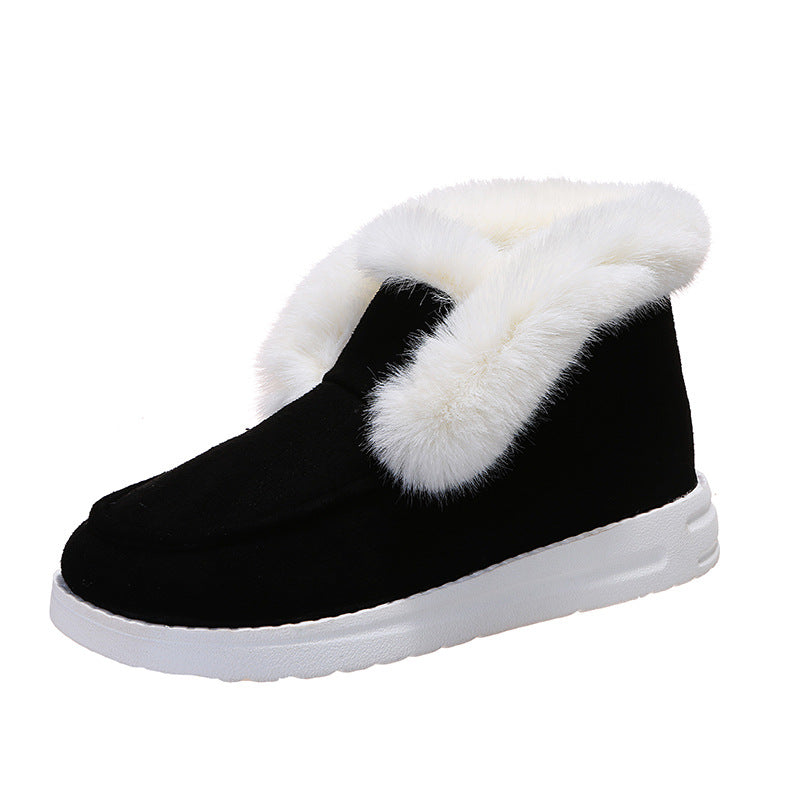 Women's Plush Fur Ankle Snow Boots, Warm Suede Look