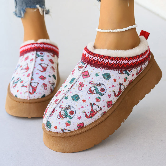Poppy | Christmas print platform ankle boots with plush lining