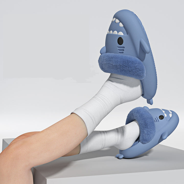 Shark slippers with fluffy removable lining