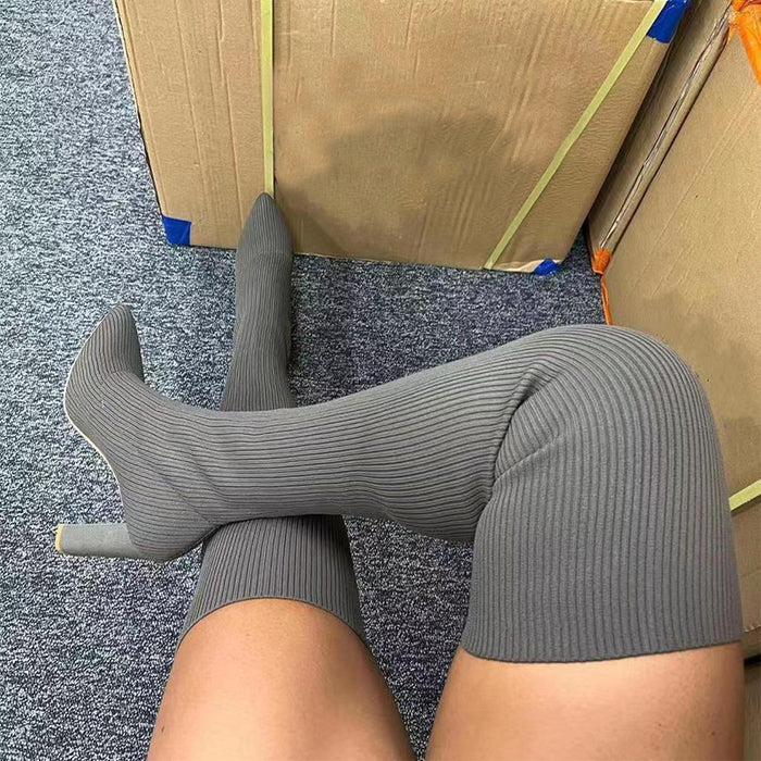 Poppy | Over the knee sock boots in stretch knit with high heel