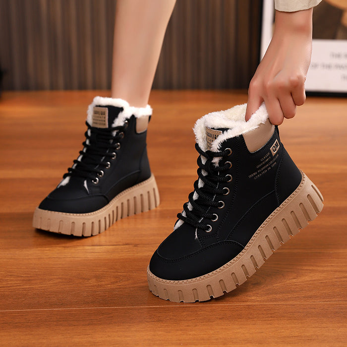 Women's lace-up ankle snow boots with fleece lining