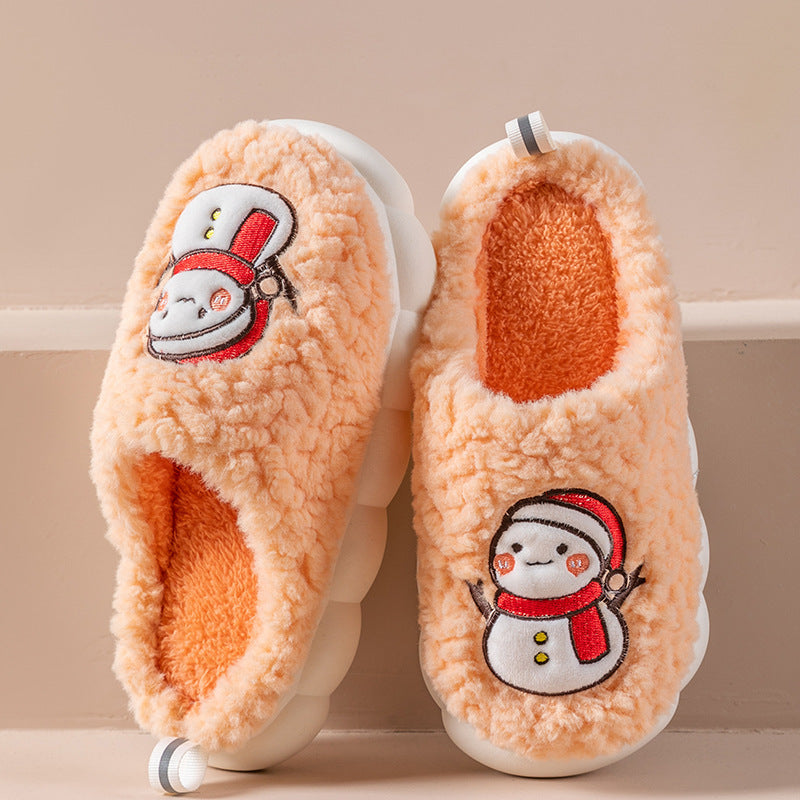 Fluffy snowman Christmas slippers