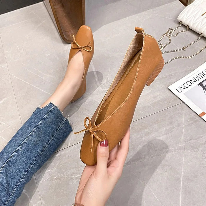 Women's Ballet Flats with Bow Detail and Block Heel