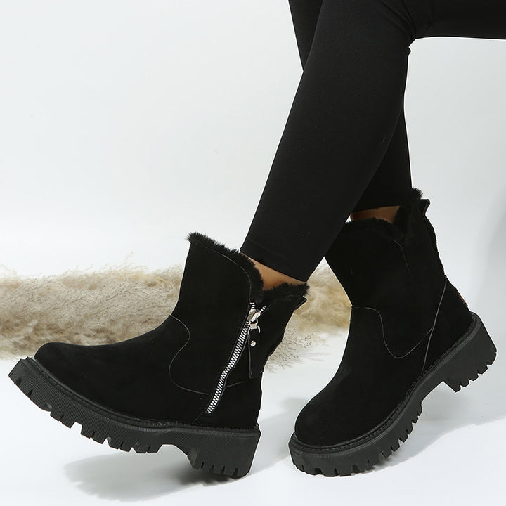 Faux suede snow boots with plush cuff