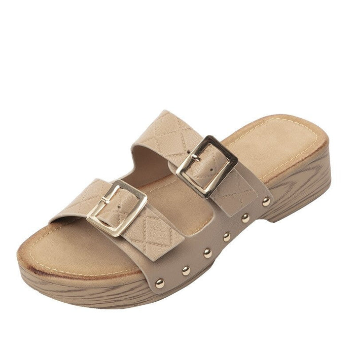 Women's Platform Sandals with Double Buckle Straps