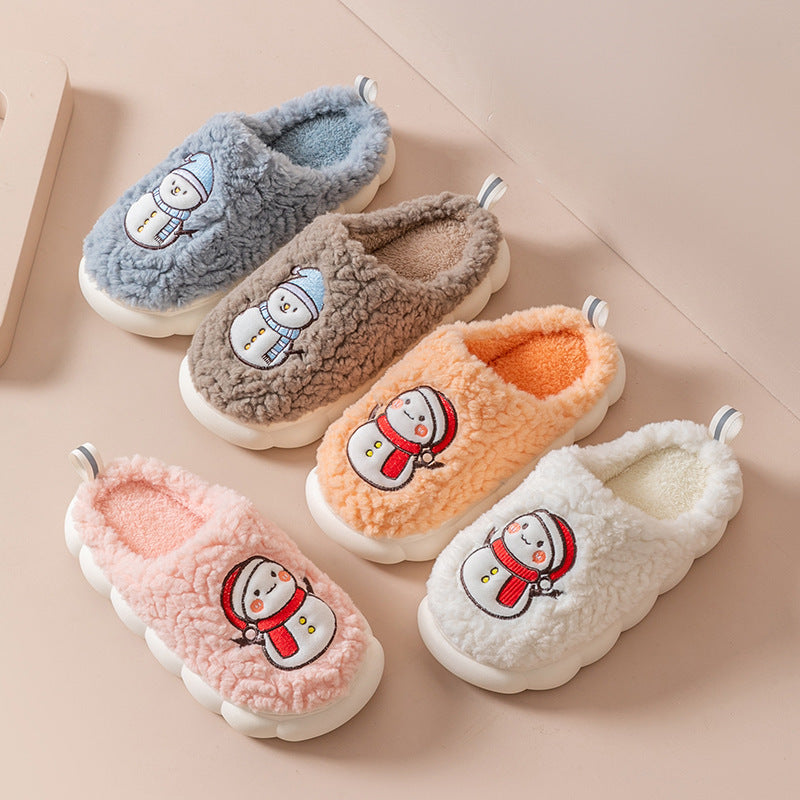 Fluffy snowman Christmas slippers