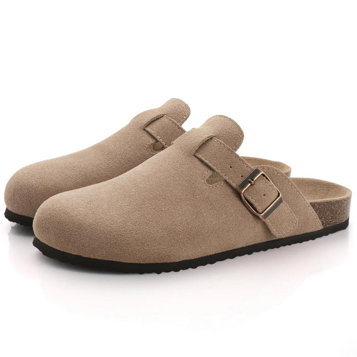Women's Cork Mules with Buckle Strap and Arch Support