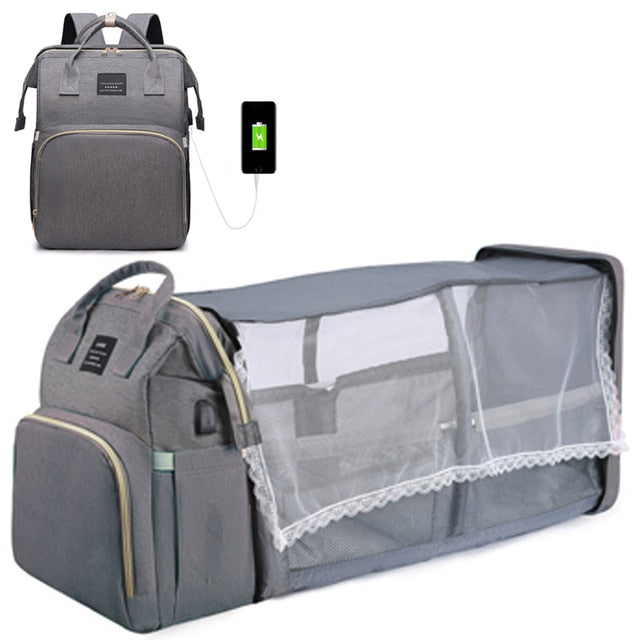Convertible Nappy Bag Backpack with Foldable Travel Cot