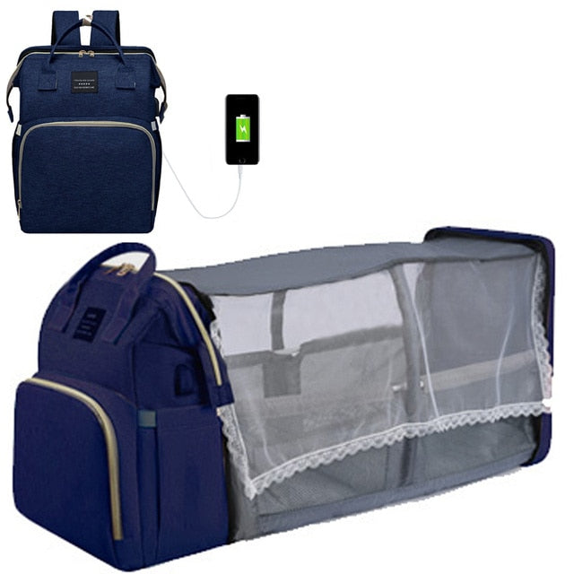 Convertible Nappy Bag Backpack with Foldable Travel Cot