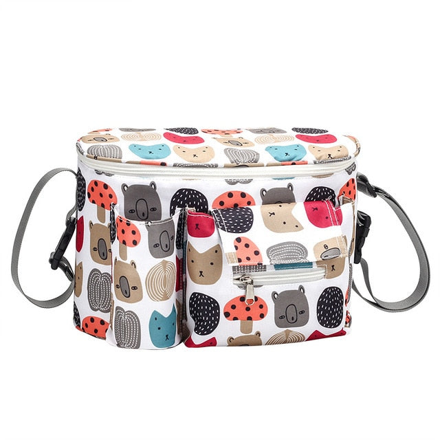 Insulated Stroller Organiser with Front Pockets and Strap