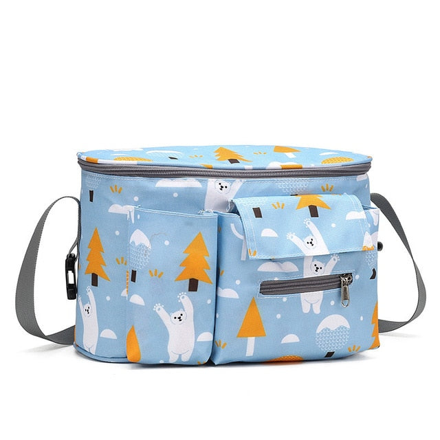 Insulated Stroller Organiser with Front Pockets and Strap