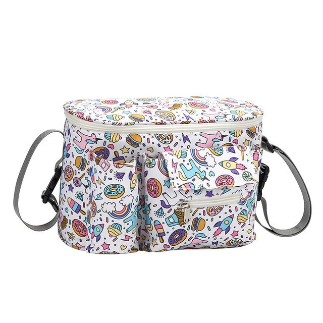 Insulated Stroller Organiser with Front Pockets and Strap