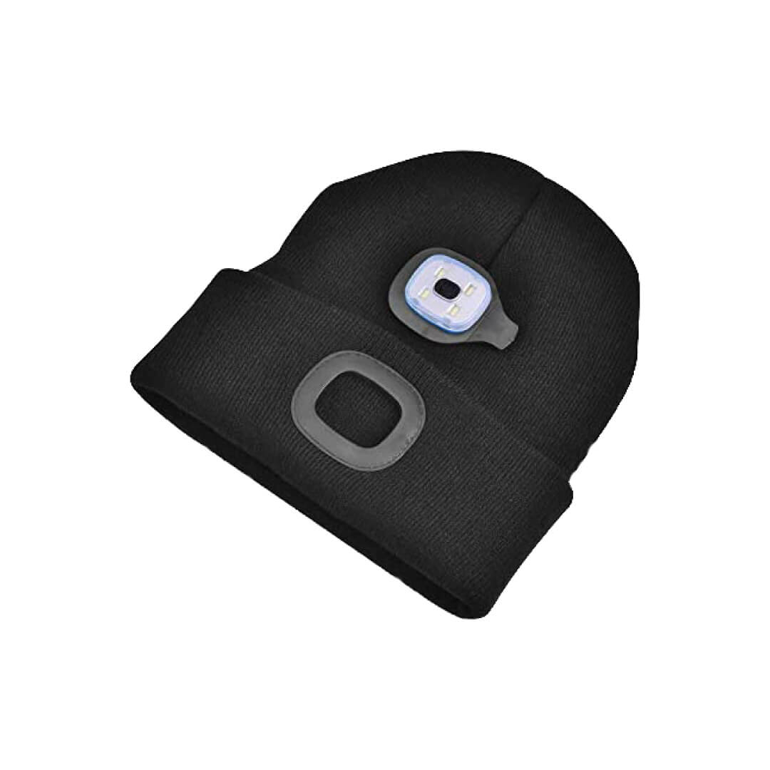 LED Headlamp Beanie - Rechargeable Hands-Free Lighted Winter Hat