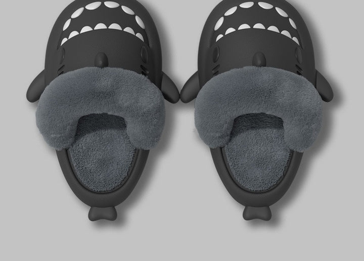 Shark slippers with fluffy removable lining