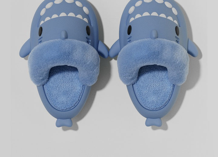 Shark slippers with fluffy removable lining