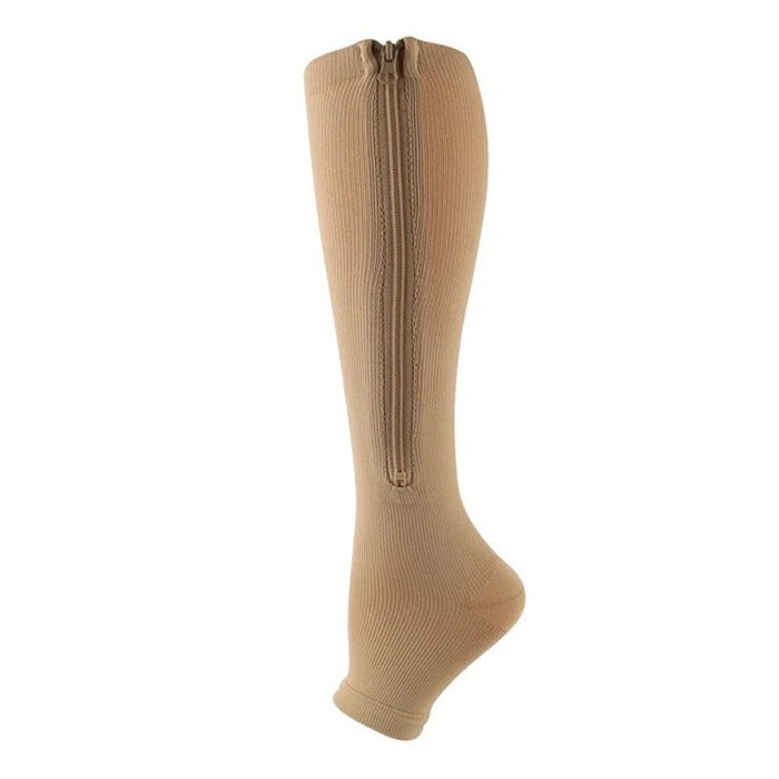 Women's Knee-High Compression Socks Open Toe with Zipper