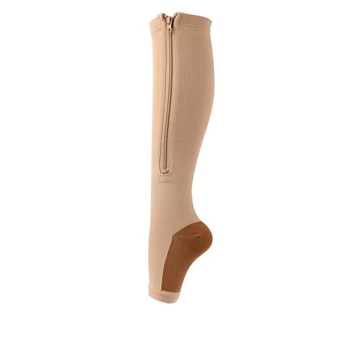 Women's Knee-High Compression Socks Open Toe with Zipper