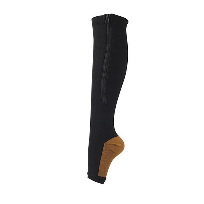 Women's Knee-High Compression Socks Open Toe with Zipper