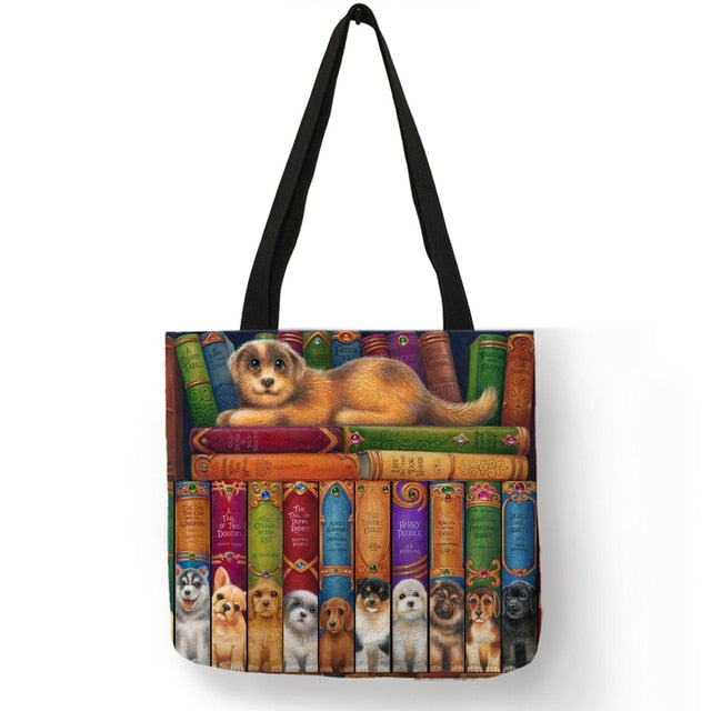 Cat Print Tote Bag Soft Open-Top for Daily Shopping