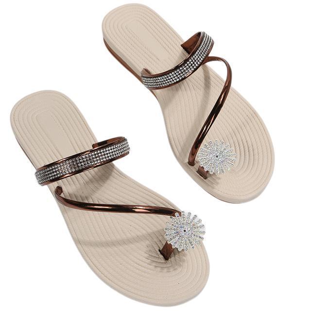 Women's Rhinestone Flat Sandals with Toe Loop
