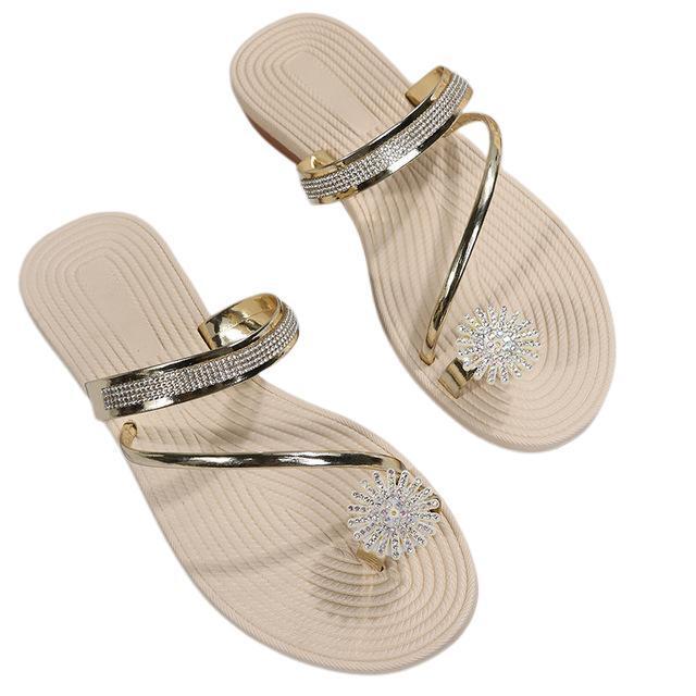Women's Rhinestone Flat Sandals with Toe Loop
