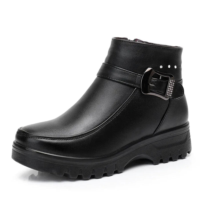 Women's Ankle Boots Buckle Detail Side Zip Chunky Sole