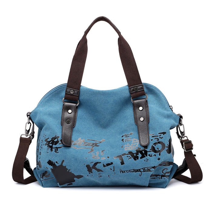 Women's Graffiti Print Canvas Tote Bag with Crossbody Strap