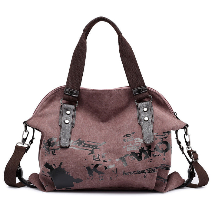 Women's Graffiti Print Canvas Tote Bag with Crossbody Strap